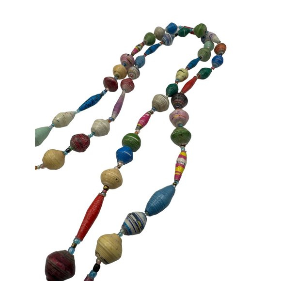 Ugandan Paper Bead Necklace Multicolor 54 inch - Picture 3 of 4